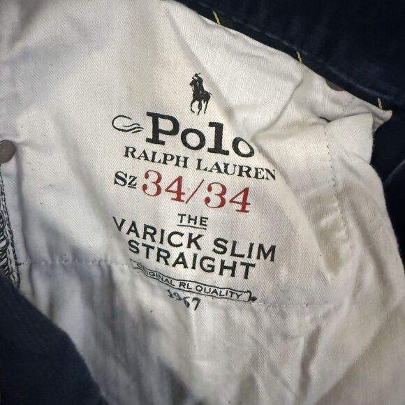 Polo Ralph Lauren Varick Pants 34x34 (Inseam 31.5) Blue Corduroy Straight Slim - Picture 9 of 10